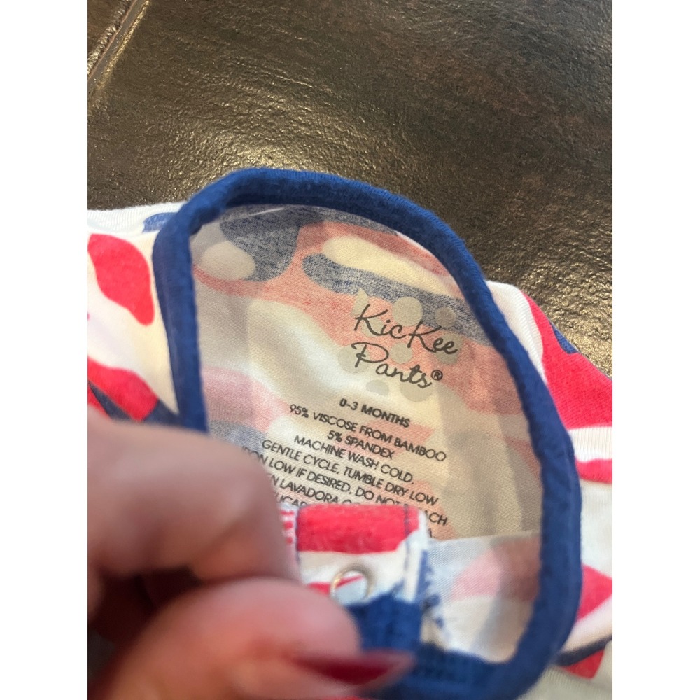 KicKee Pants Red White Blue Camo Bamboo Viscose Romper 0-3 Months Snap Front - Picture 2 of 3